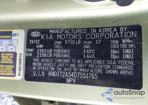 2013 Kia Soul z USA, uszkodzony, nr VIN KNDJT2A54D7553765